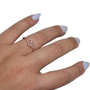 Pandora Sparkling Wishbone Heart Ring Rose Gold Plated Size 58 (8.5)
